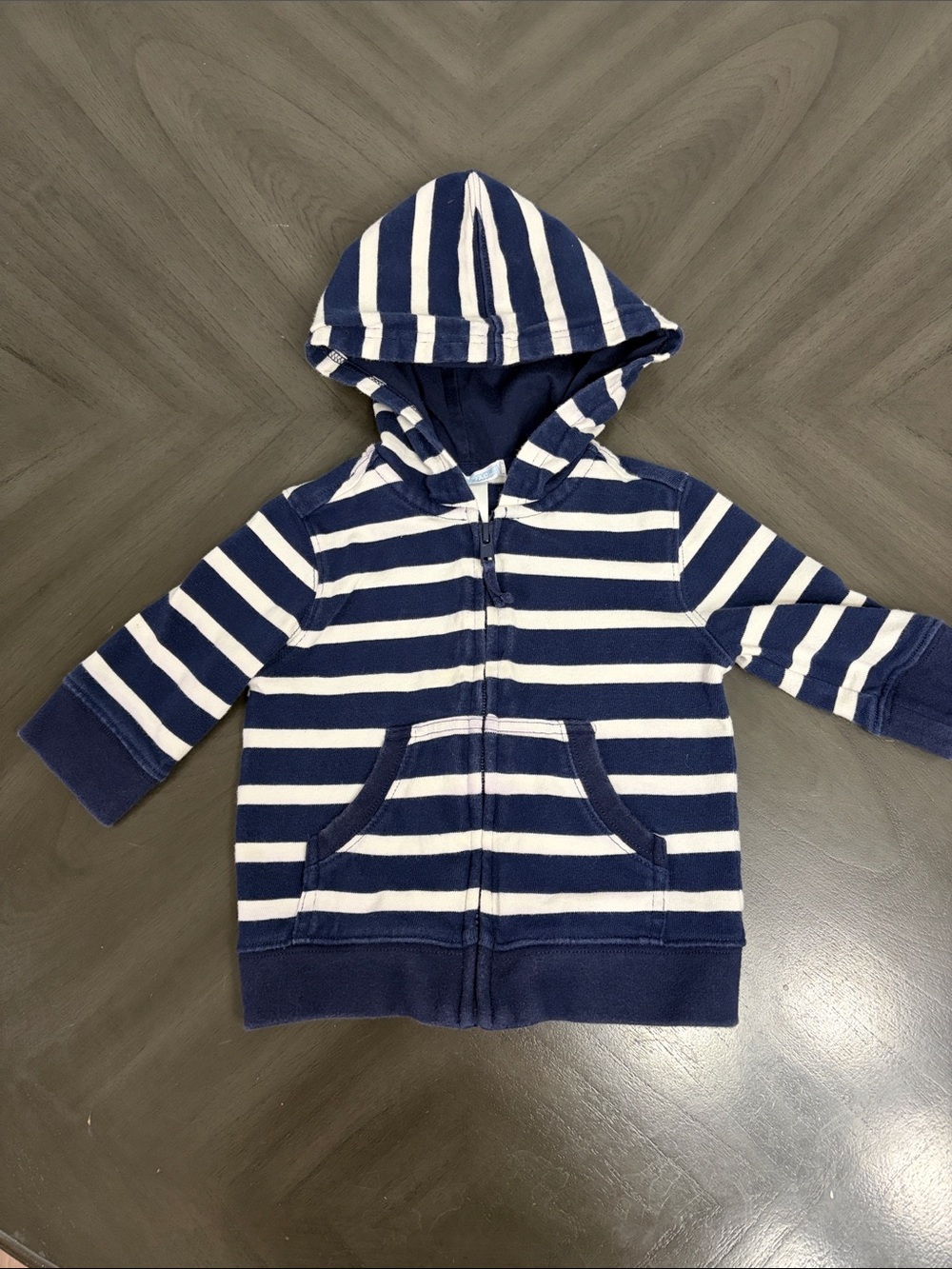 Janie and Jack Navy and White Striped Hooded Zip Sweatshirt